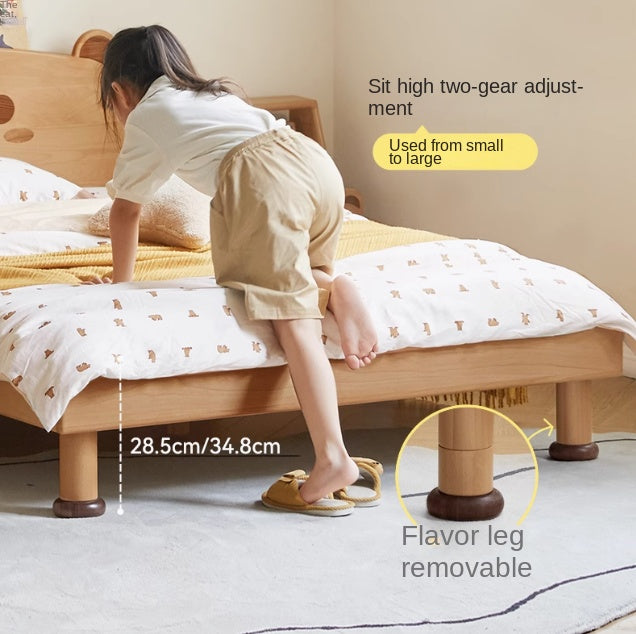 Beech Solid Wood Kids Bed with Bear-Shaped Headboard