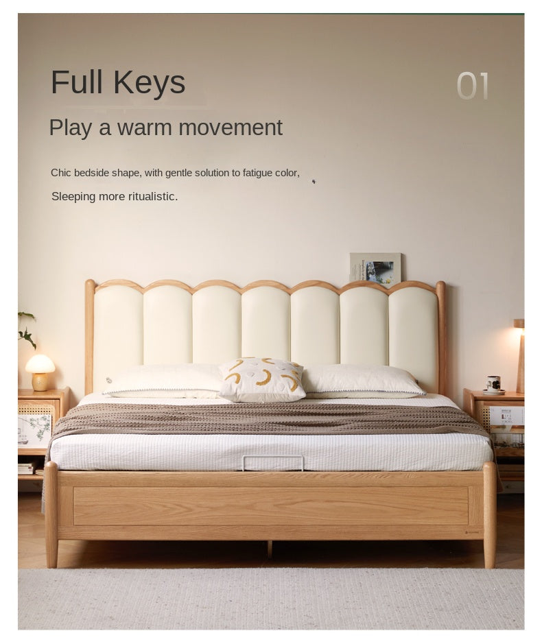 Oak Solid Wood Leather Piano Key Storage Box Bed