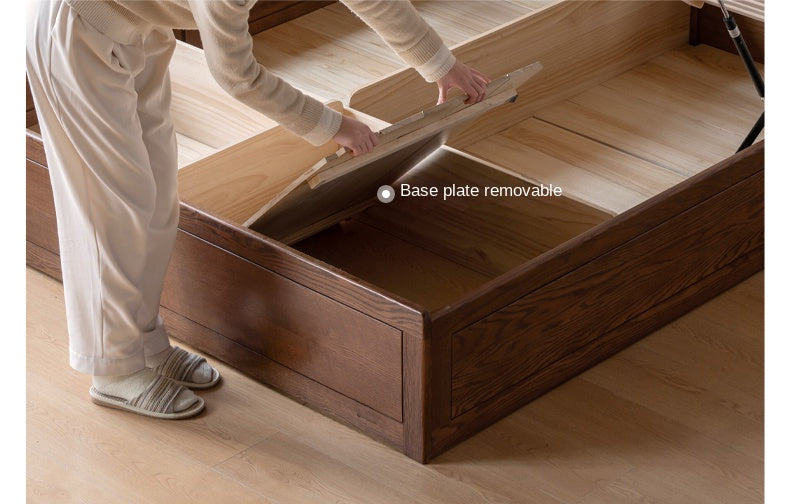 Oak Solid Wood Modern Genuine Leather, Organic Leather Storage Bed