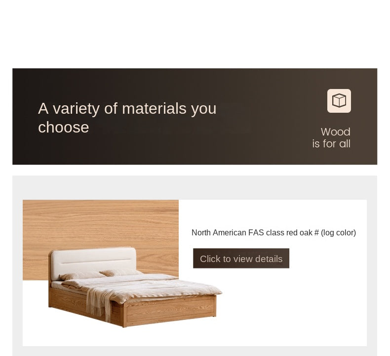Oak Solid Wood Modern Genuine Leather, Organic Leather Storage Bed