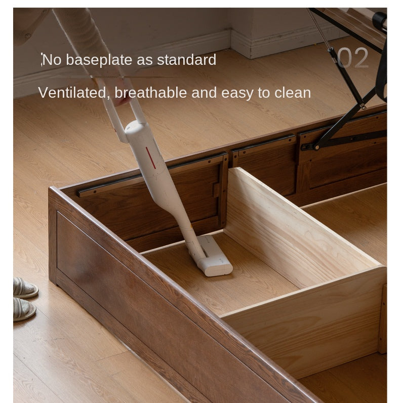 Oak Solid Wood Modern Genuine Leather, Organic Leather Storage Bed