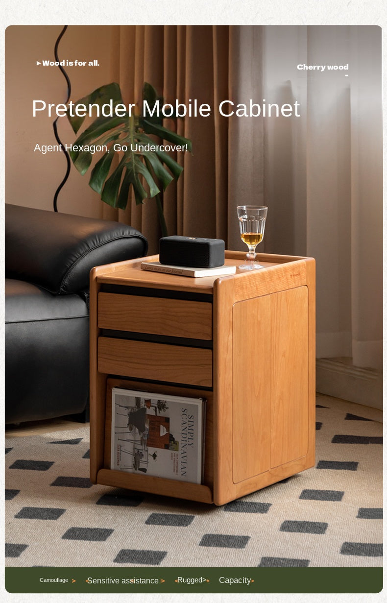 Oak, Cherry, Black Walnut Solid Wood Mobile Nightstand