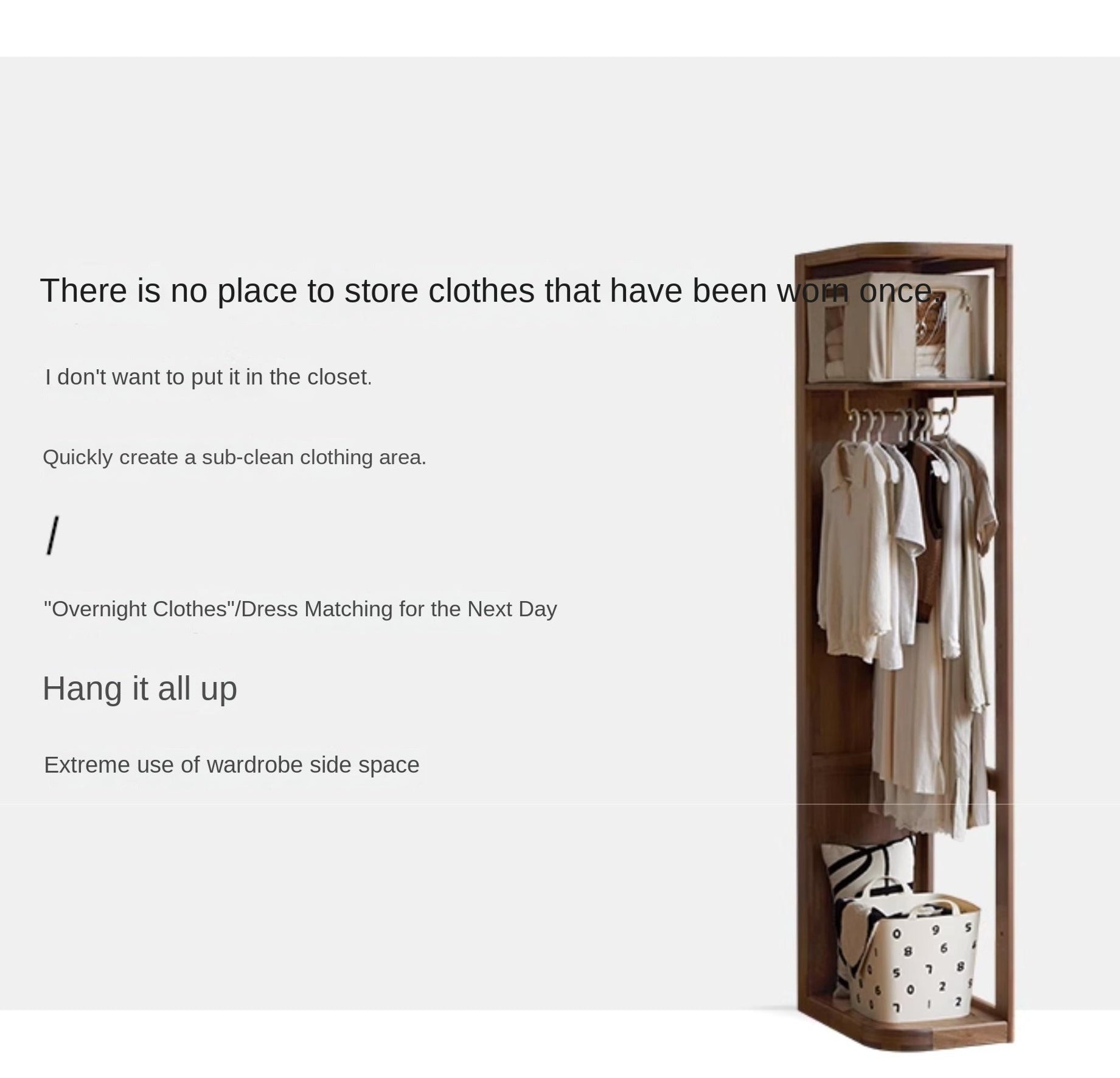 Black Walnut Solid Wood Storage Rack Floor Corner Hanger