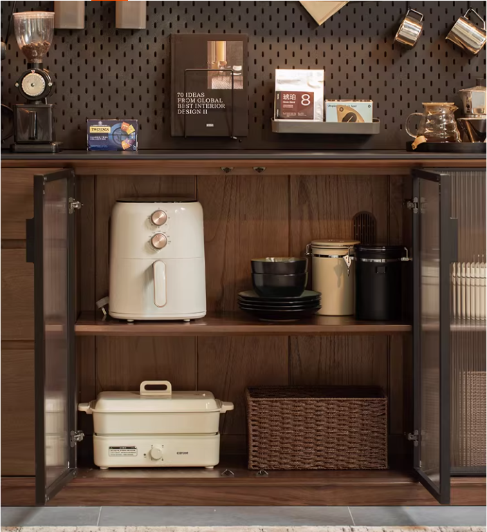 Black Walnut Solid Wood Sideboard with Italian Light Luxury Design