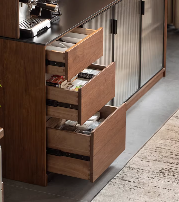 Black Walnut Solid Wood Sideboard with Italian Light Luxury Design