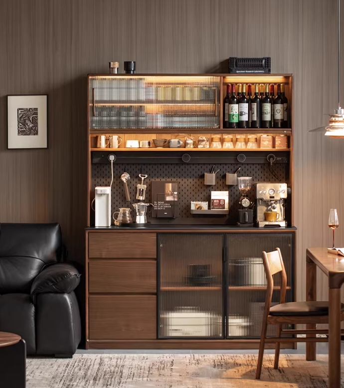 Black Walnut Solid Wood Sideboard with Italian Light Luxury Design