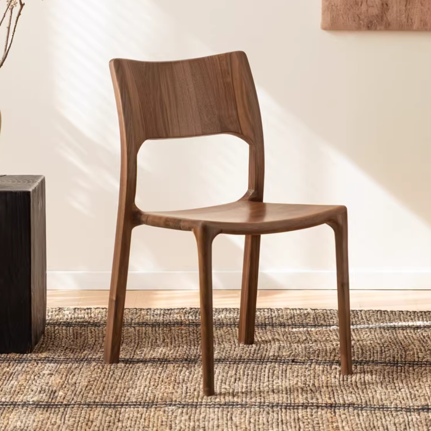 4 pcs Black Walnut Solid Wood Dining Chair with Sculpted Backrest Design