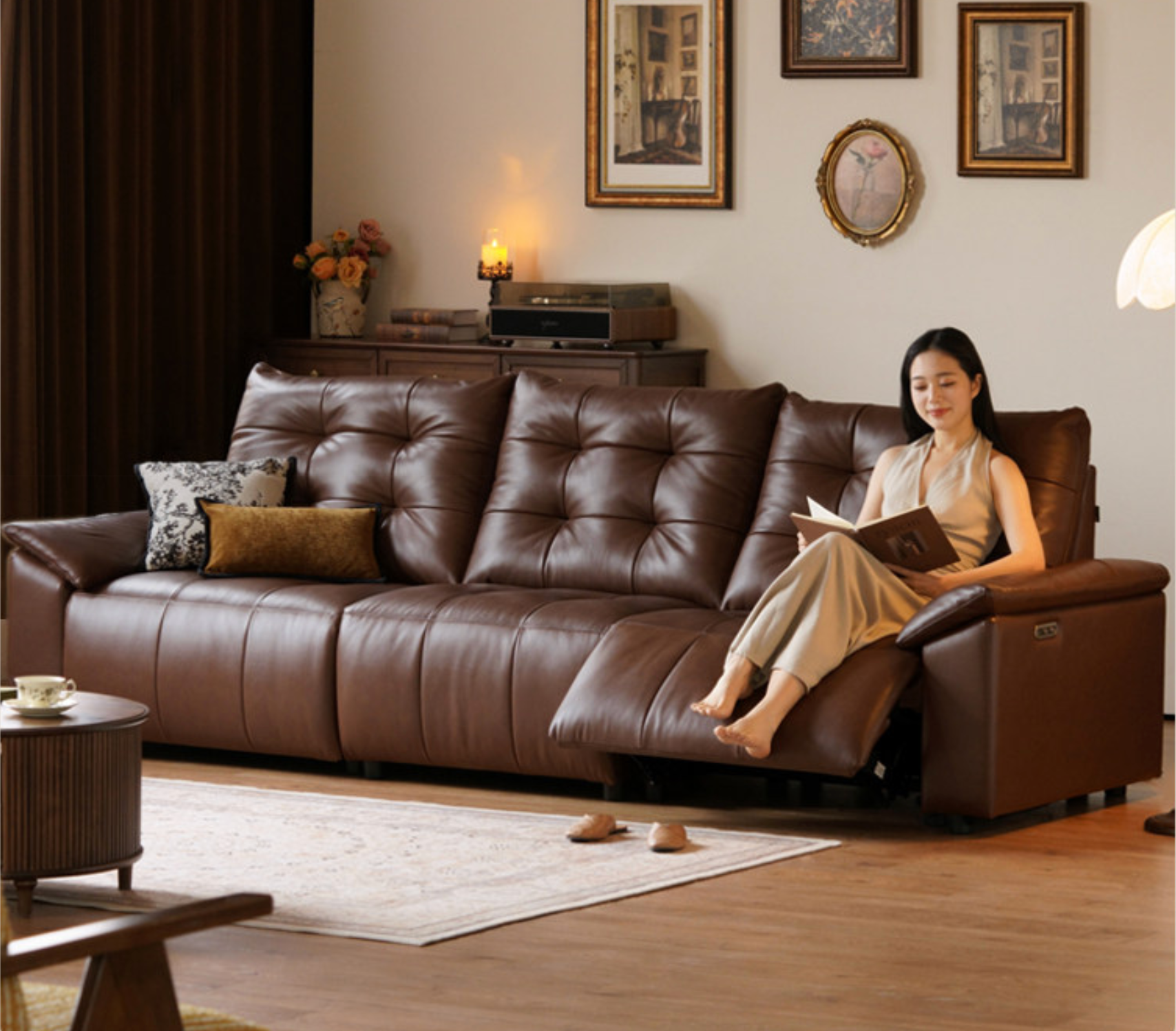 Genuine Leather Zero-Wall Recliner – Piano-Key Electric Sofa