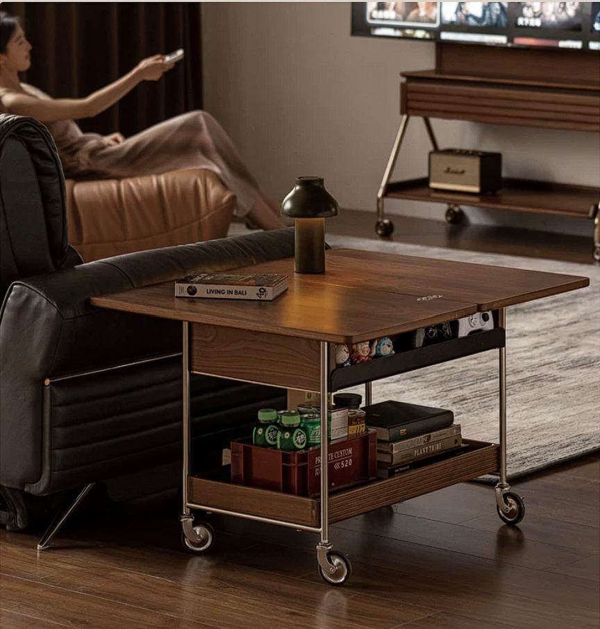 Black Walnut Solid Wood Foldable Coffee Table with Modern Living Room Design