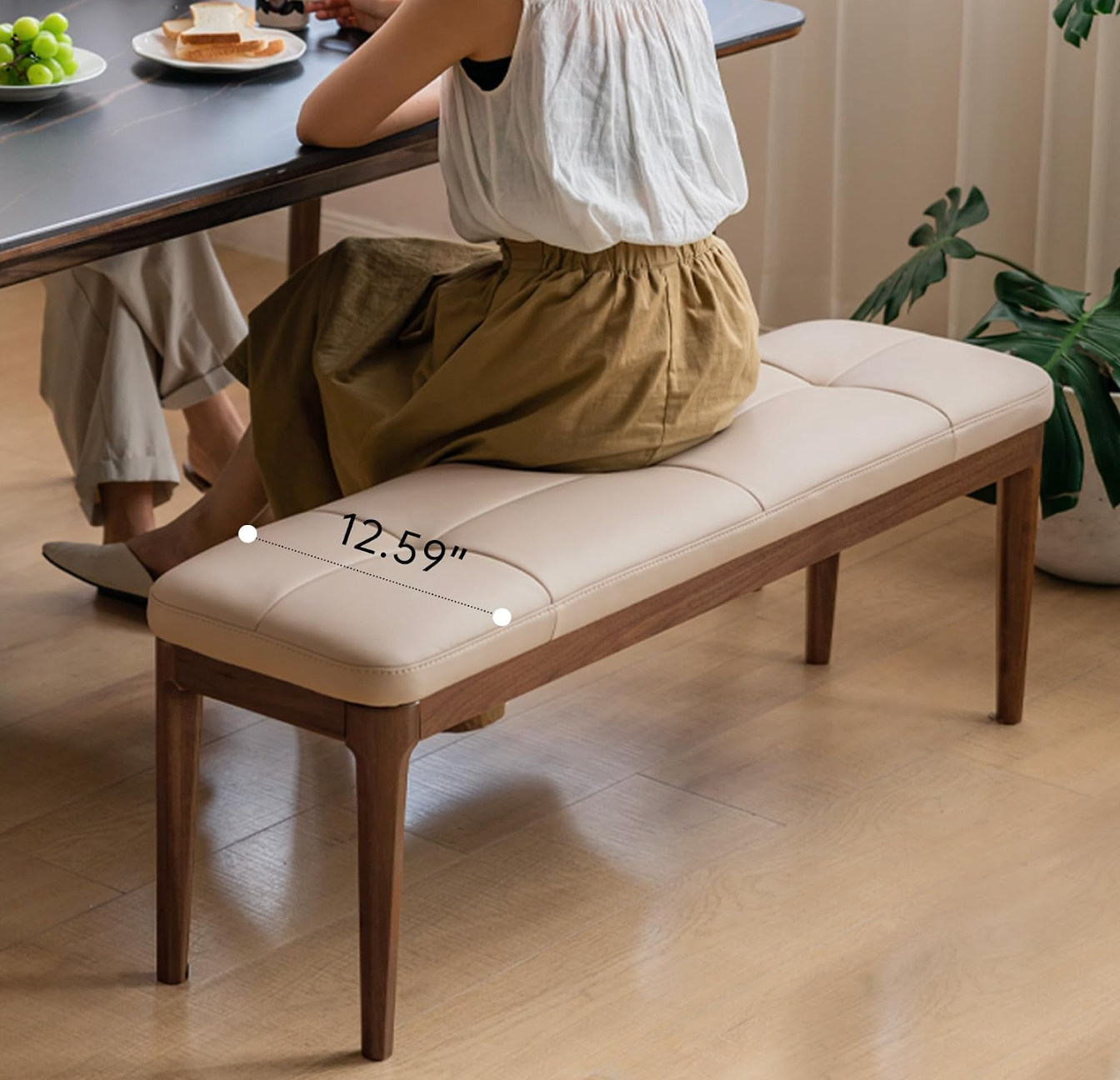 Rubberwood, Oak Solid Wood Leather Channel Tufted Bench