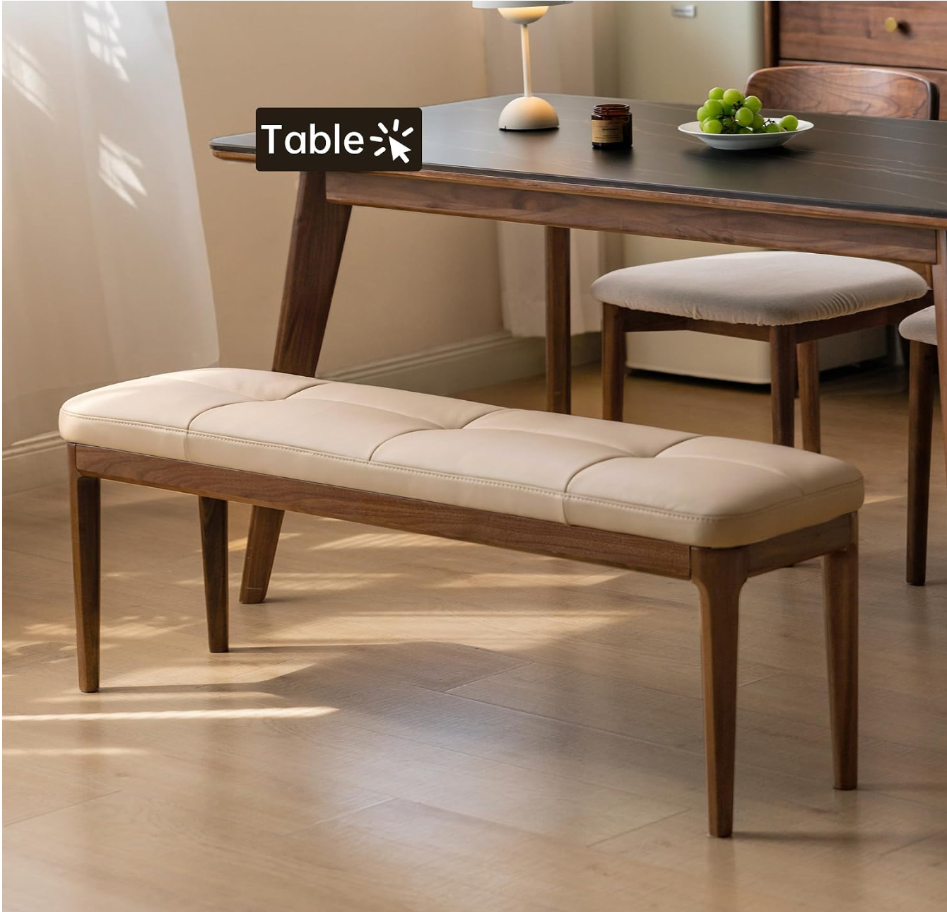 Rubberwood, Oak Solid Wood Leather Channel Tufted Bench