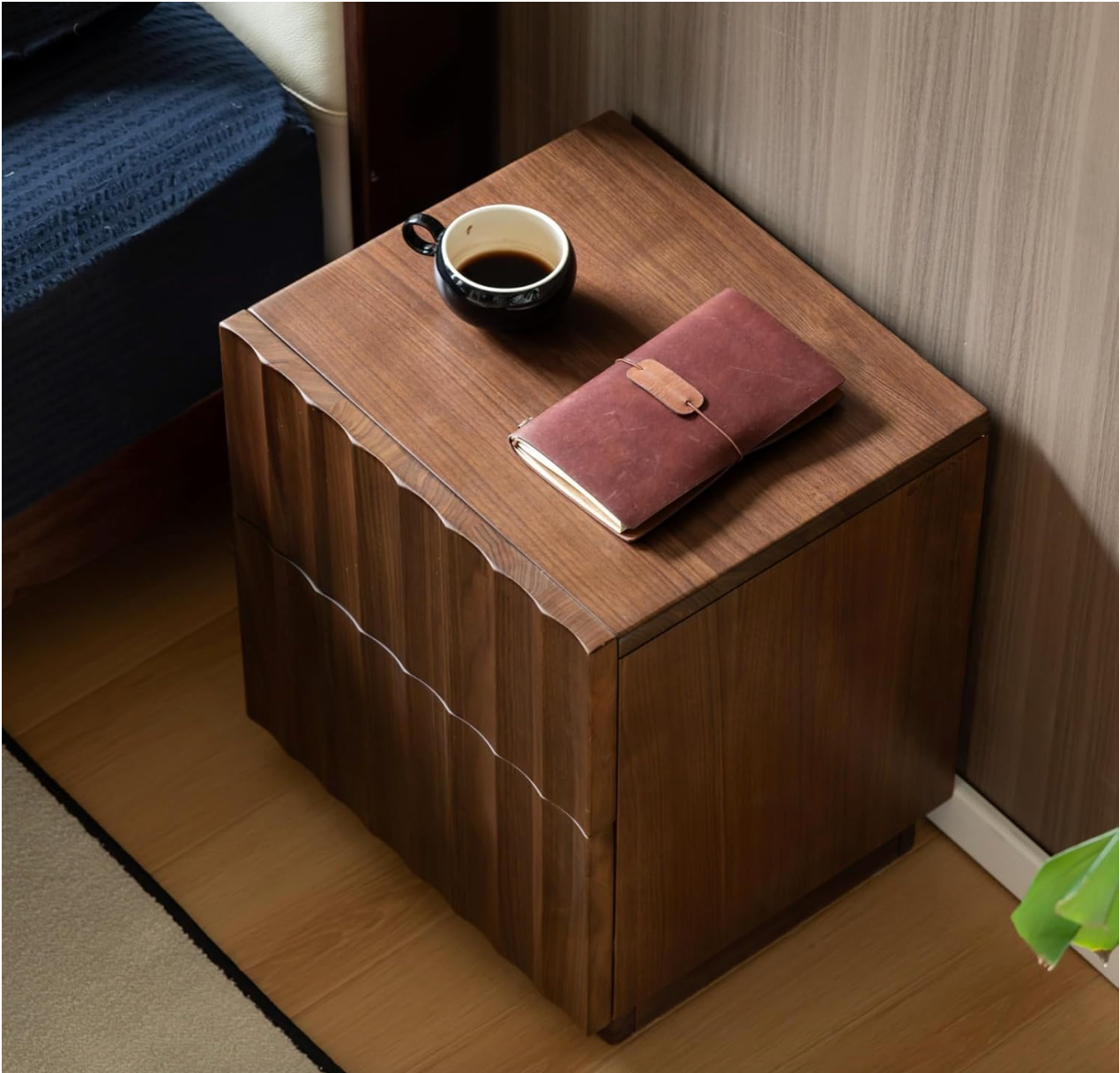 Black Walnut, Poplar Solid Wood wave Style Nightstand