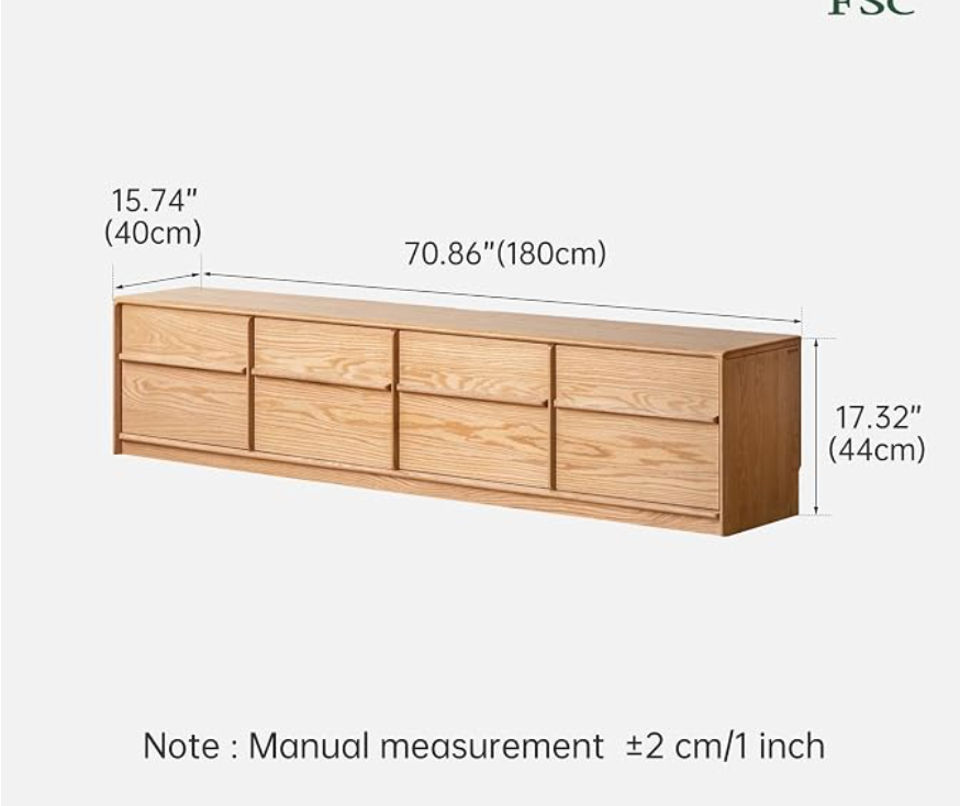 Oak Solid Wood Long TV Console with Multiple Drawers, Low-Profile Media Cabinet