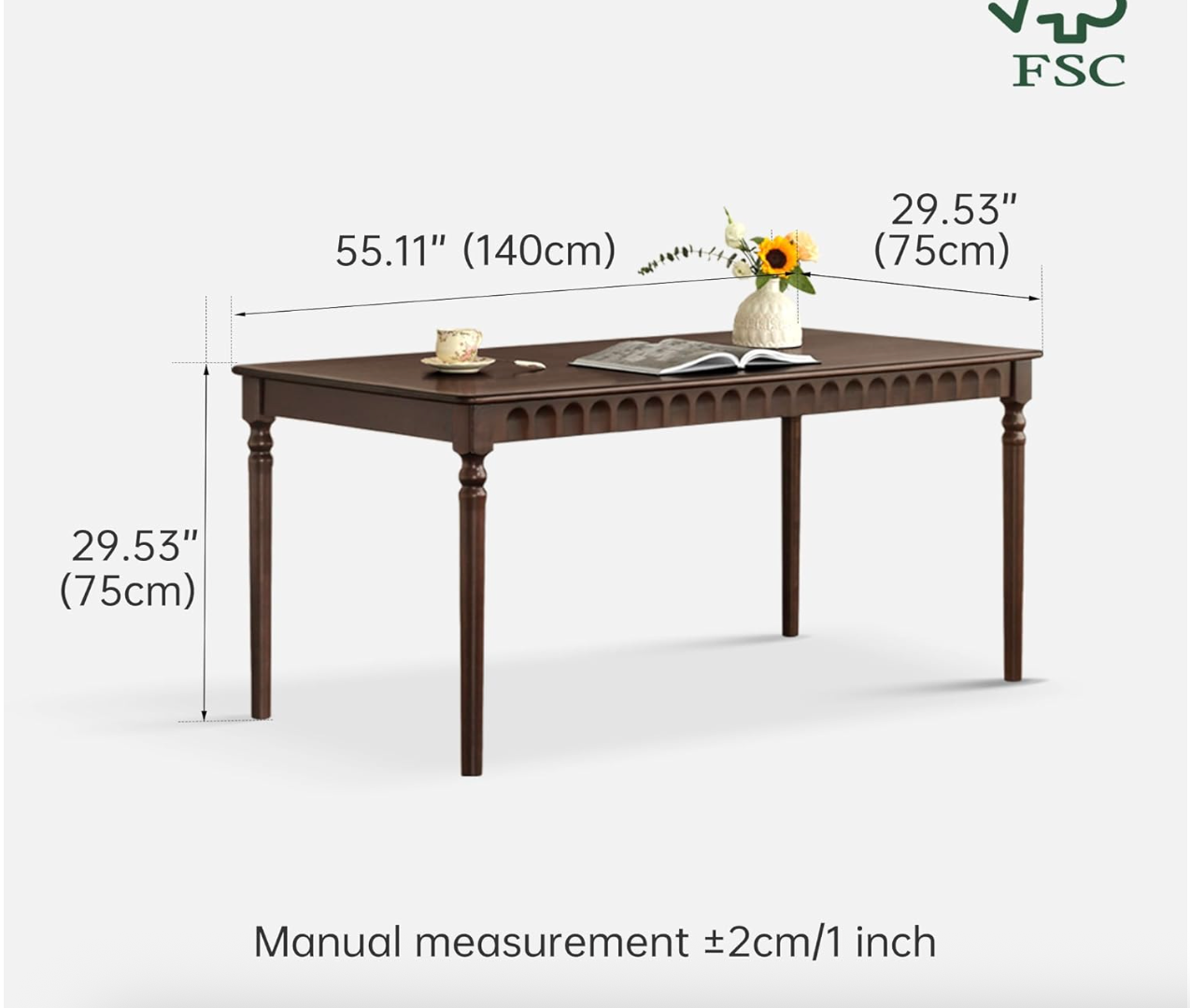Birch Solid Wood Dining Table with Turned Legs and Arched Apron Carving