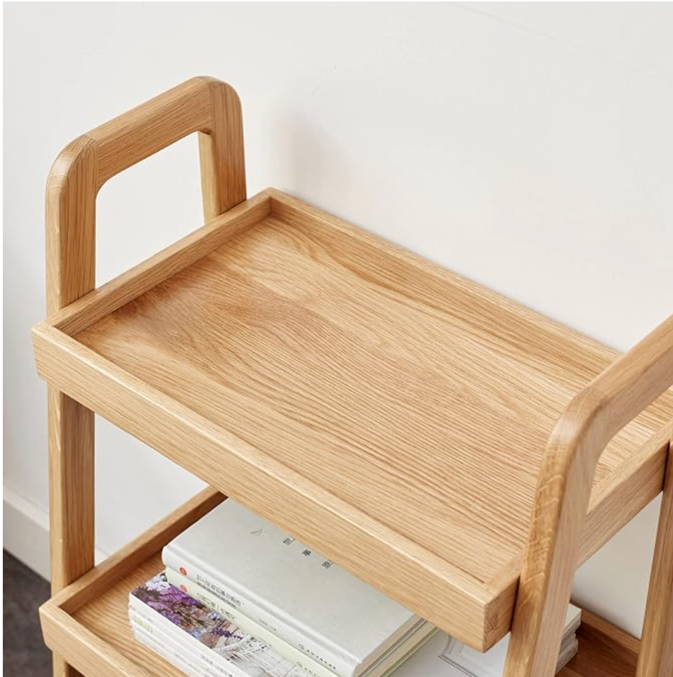 Oak Solid Wood Trapezoidal Three-Tier Bookshelf, Side Table