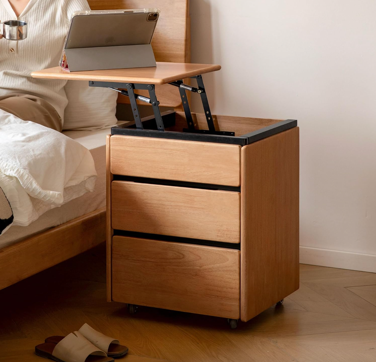 Black Walnut, Rubberwood, Oak, Cherry Solid Wood Mobile Side Table