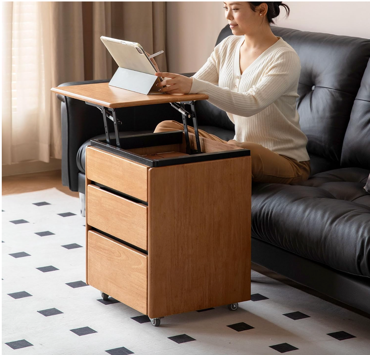 Black Walnut, Rubberwood, Oak, Cherry Solid Wood Mobile Side Table
