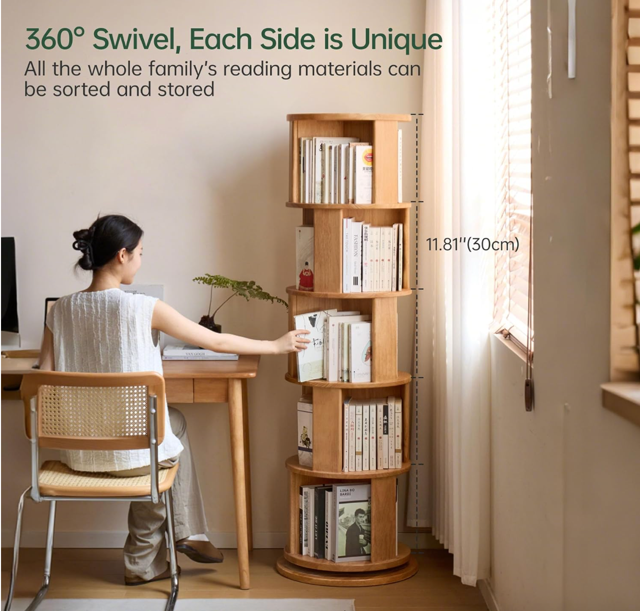 Oak, Rubberwood Multi-Layer Creative Corner Bookshelf