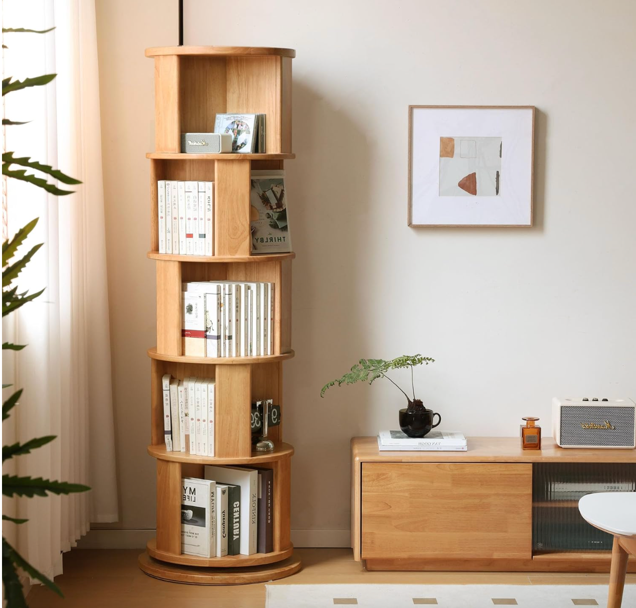 Oak, Rubberwood Multi-Layer Creative Corner Bookshelf
