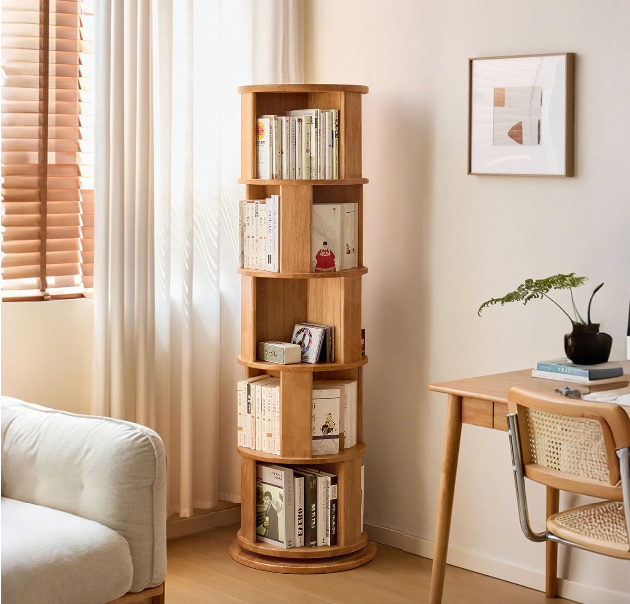 Oak, Rubberwood Multi-Layer Creative Corner Bookshelf