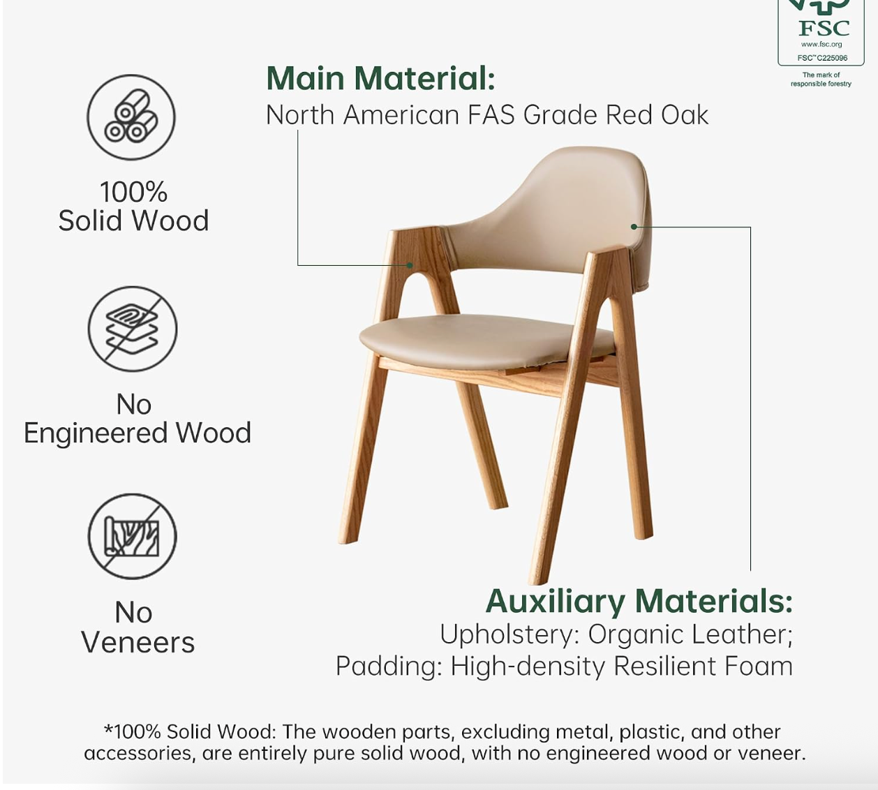 Black Walnut, Oak Solid Wood, Organic Leather, Armchair
