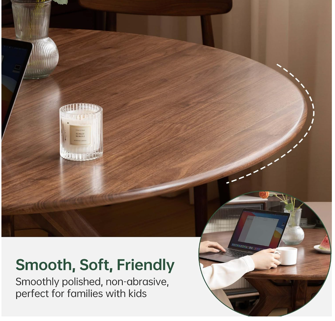 Black Walnut, Oak Solid Wood Round Dining Table with X-Shape Crossed Legs
