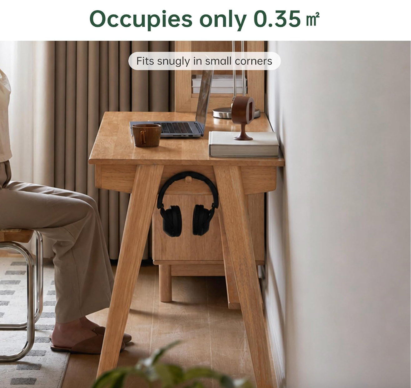 Solid Rubberwood Compact Writing Desk with A-Frame Legs and Shallow Drawer