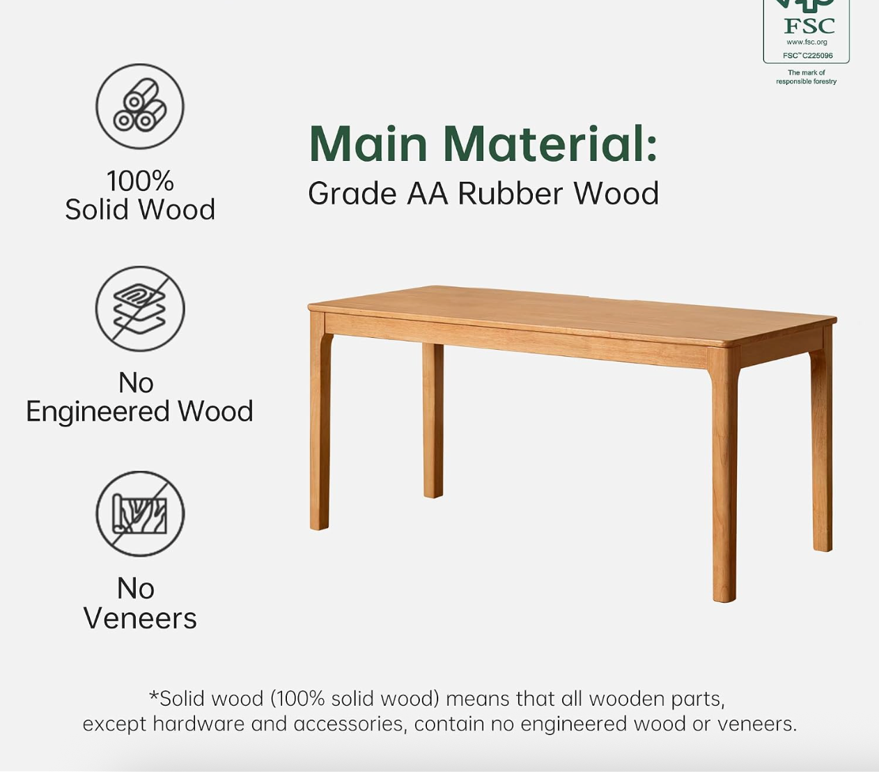 Rubberwood Solid Wood office Desk