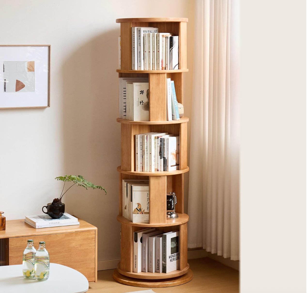 Oak, Rubberwood Multi-Layer Creative Corner Bookshelf