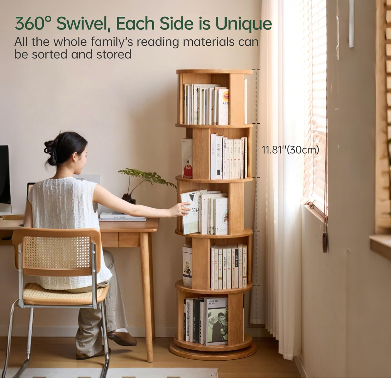 Oak, Rubberwood Multi-Layer Creative Corner Bookshelf