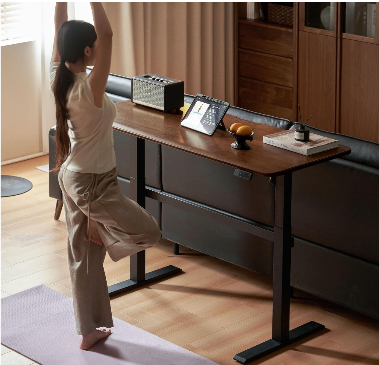 Rubberwood electric Height Adjustable Desk