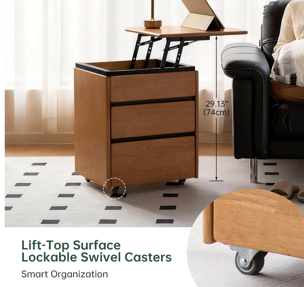 Black Walnut, Rubberwood, Oak, Cherry Solid Wood Mobile Side Table