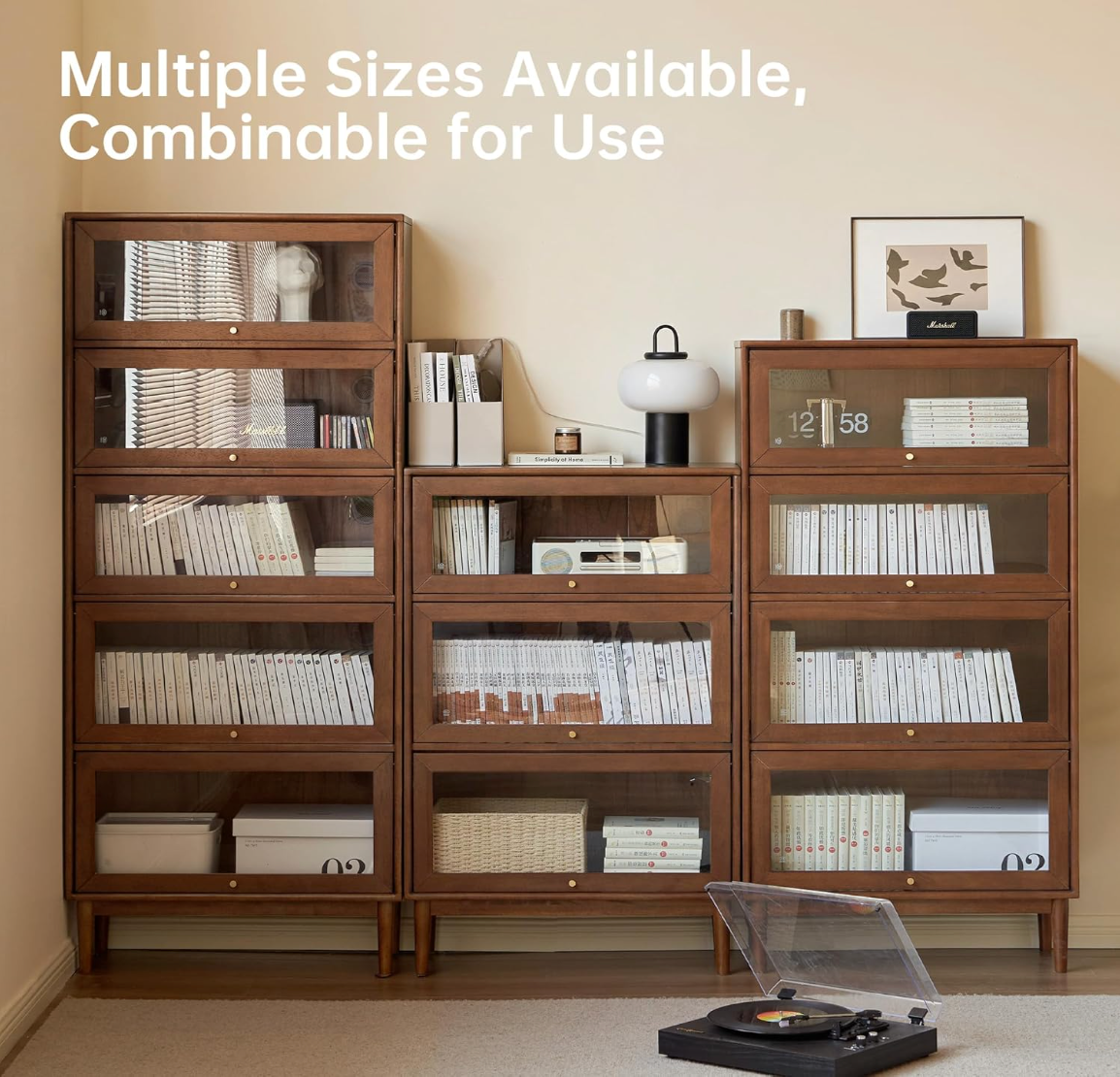 Oak Solid Wood, Rubberwood Glass Flip Door Bookcase