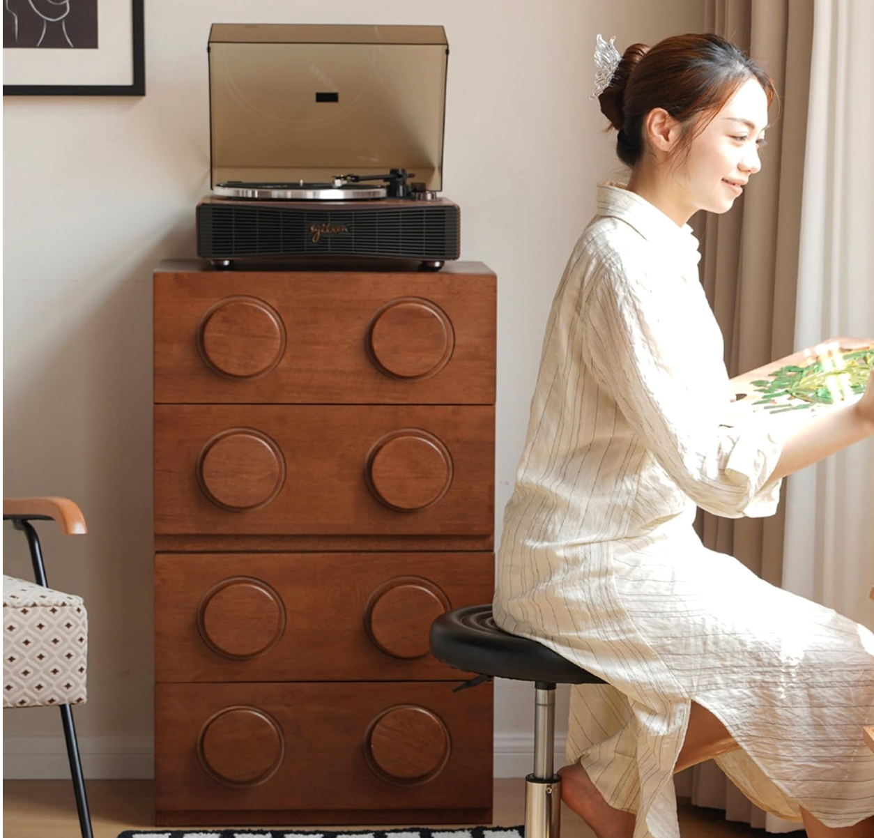 Ash, Rubberwood, Oak Solid Wood Floor-Standing Module Combination TV Stand
