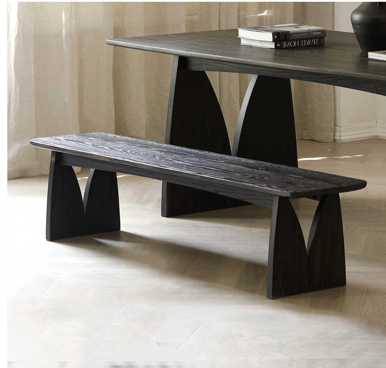 Oak Solid Wood Bench with Tulip Arch Legs