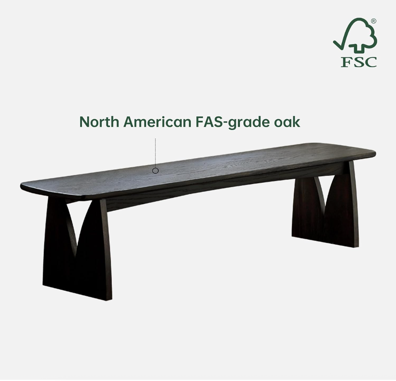 Oak Solid Wood Bench with Tulip Arch Legs
