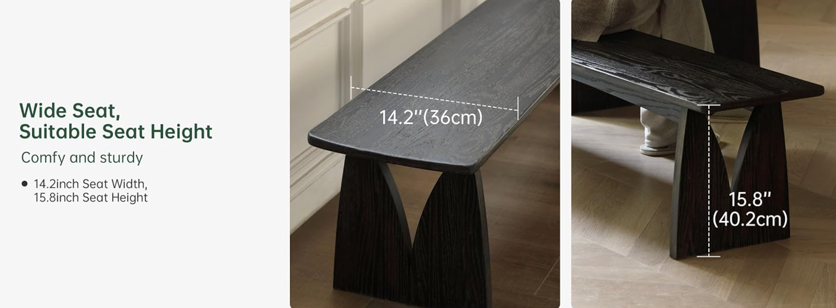 Oak Solid Wood Bench with Tulip Arch Legs