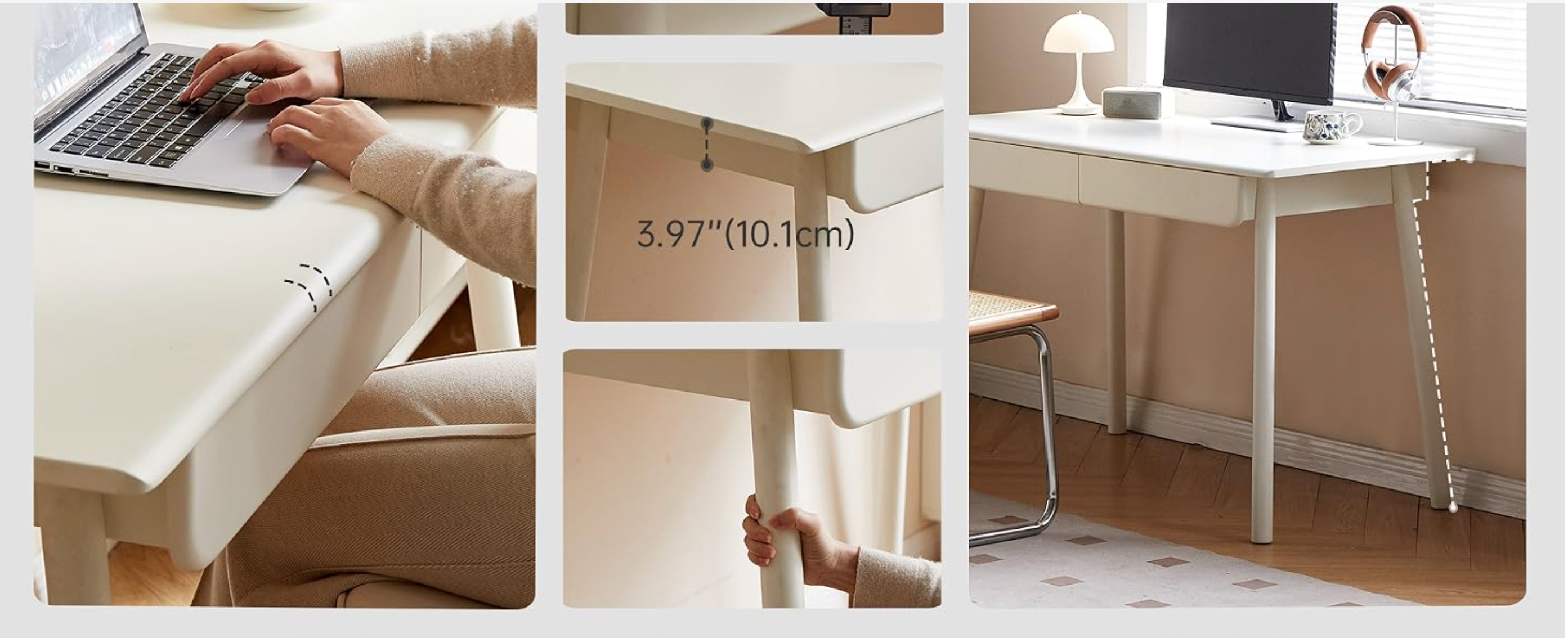 Beech, Rubberwood Solid Wood Office Desk with 2 Drawers