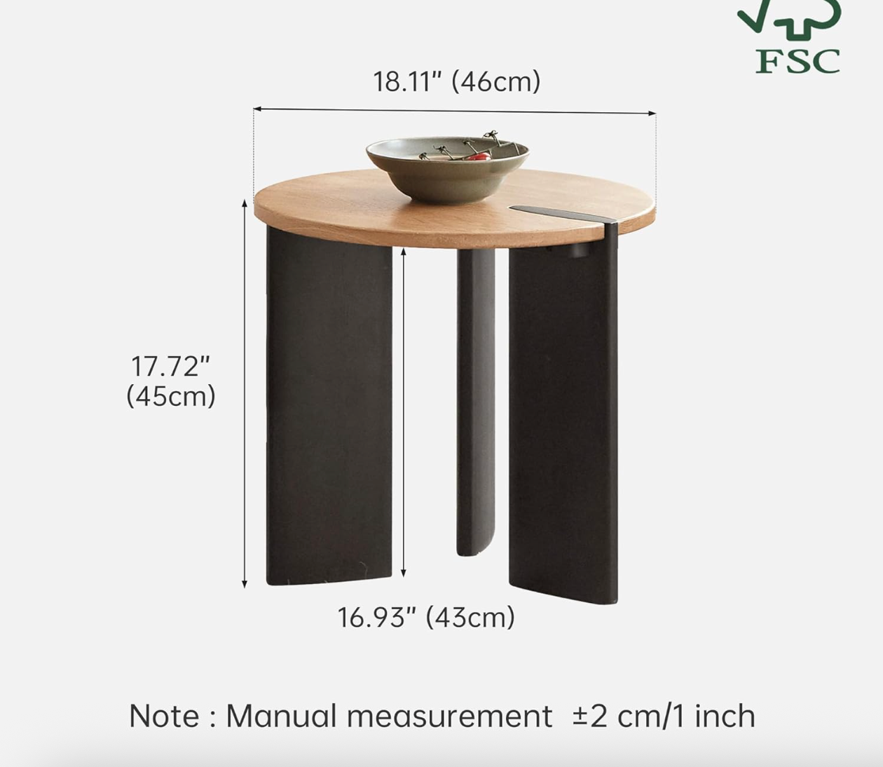 Oak Solid Wood Round Two-Tone Wood Nesting Coffee Table Set with Triangular Black Legs