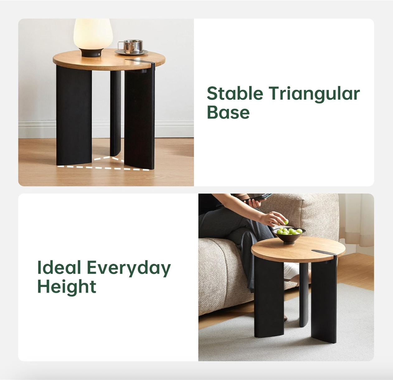 Oak Solid Wood Round Two-Tone Wood Nesting Coffee Table Set with Triangular Black Legs