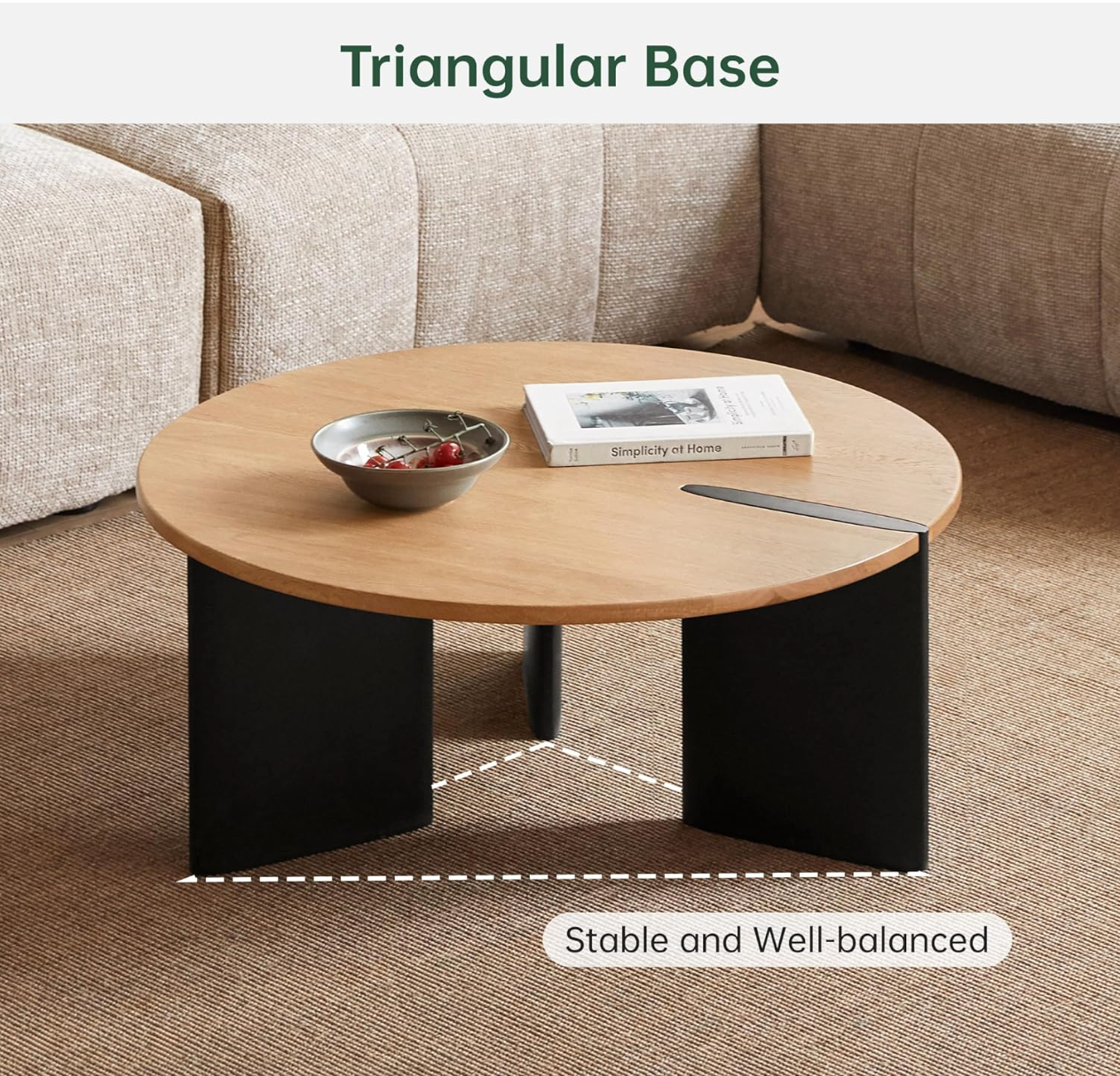 Oak Solid Wood Round Two-Tone Wood Nesting Coffee Table Set with Triangular Black Legs