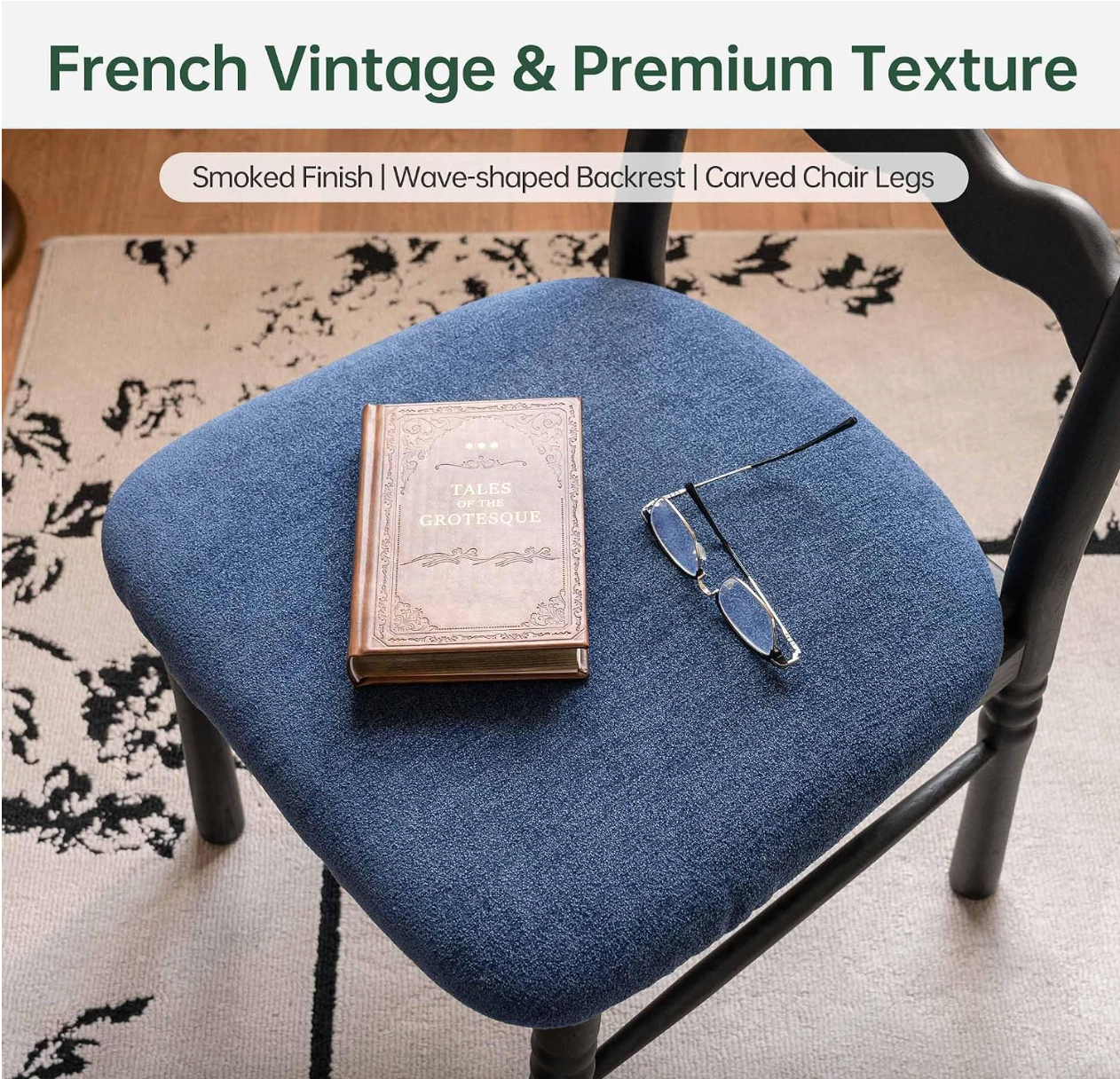 Ash Solid Wood French Retro Chair with Removable Washable Cushion