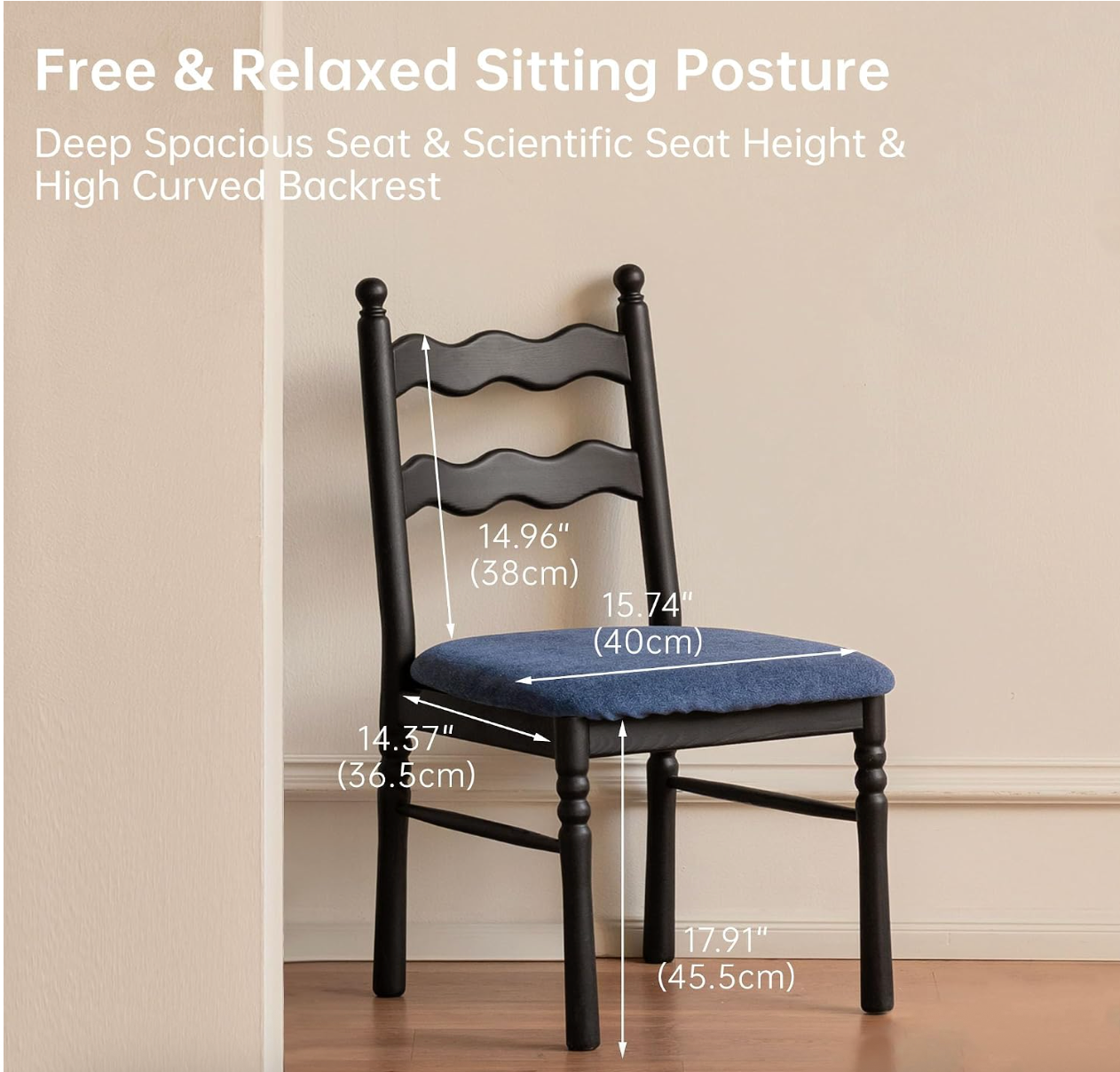 Ash Solid Wood French Retro Chair with Removable Washable Cushion