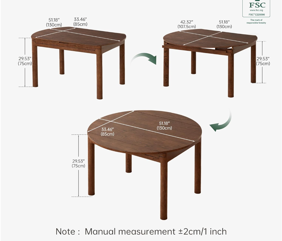 Oak Solid Wood Folding Round Dining Table