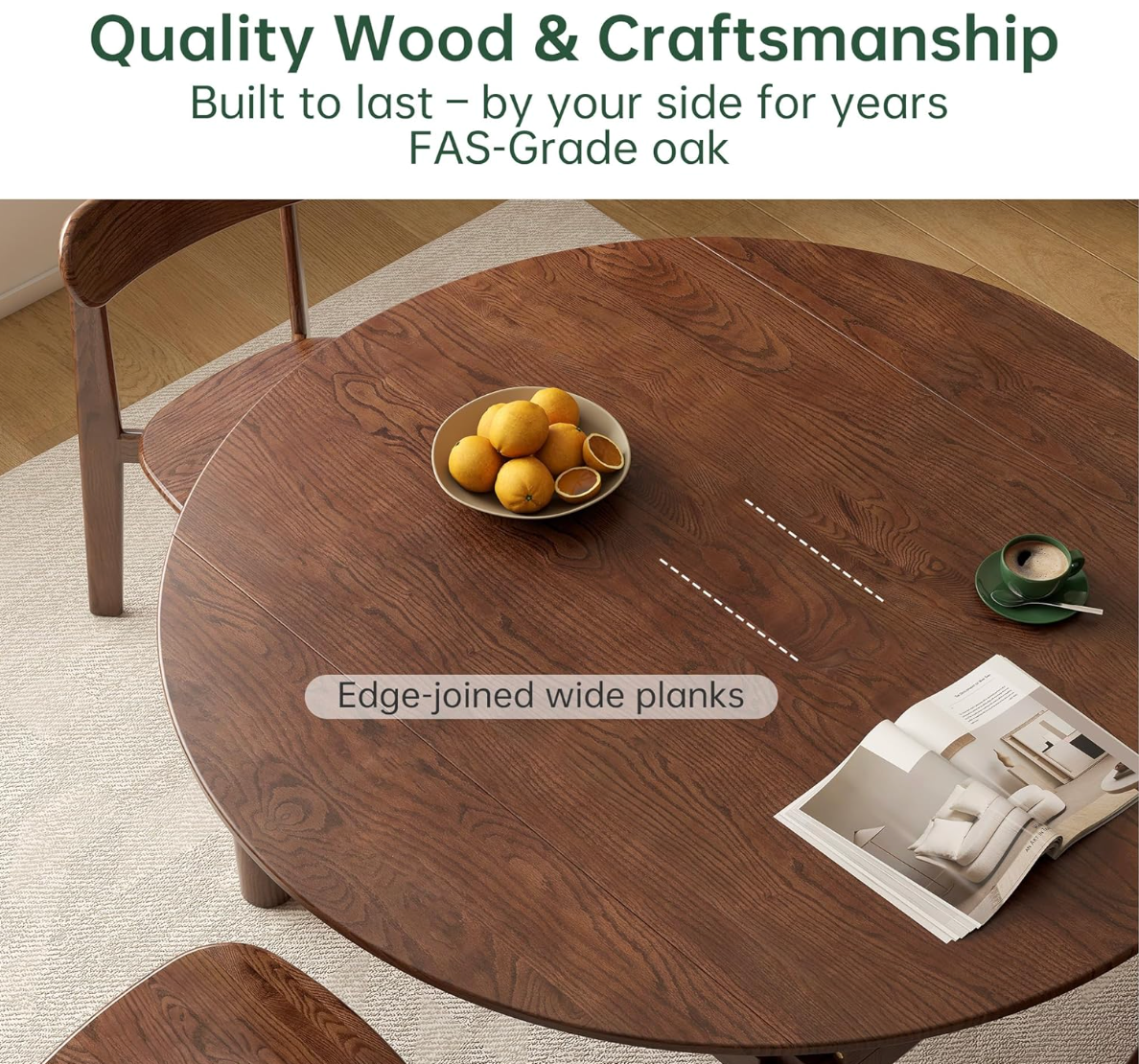 Oak Solid Wood Folding Round Dining Table