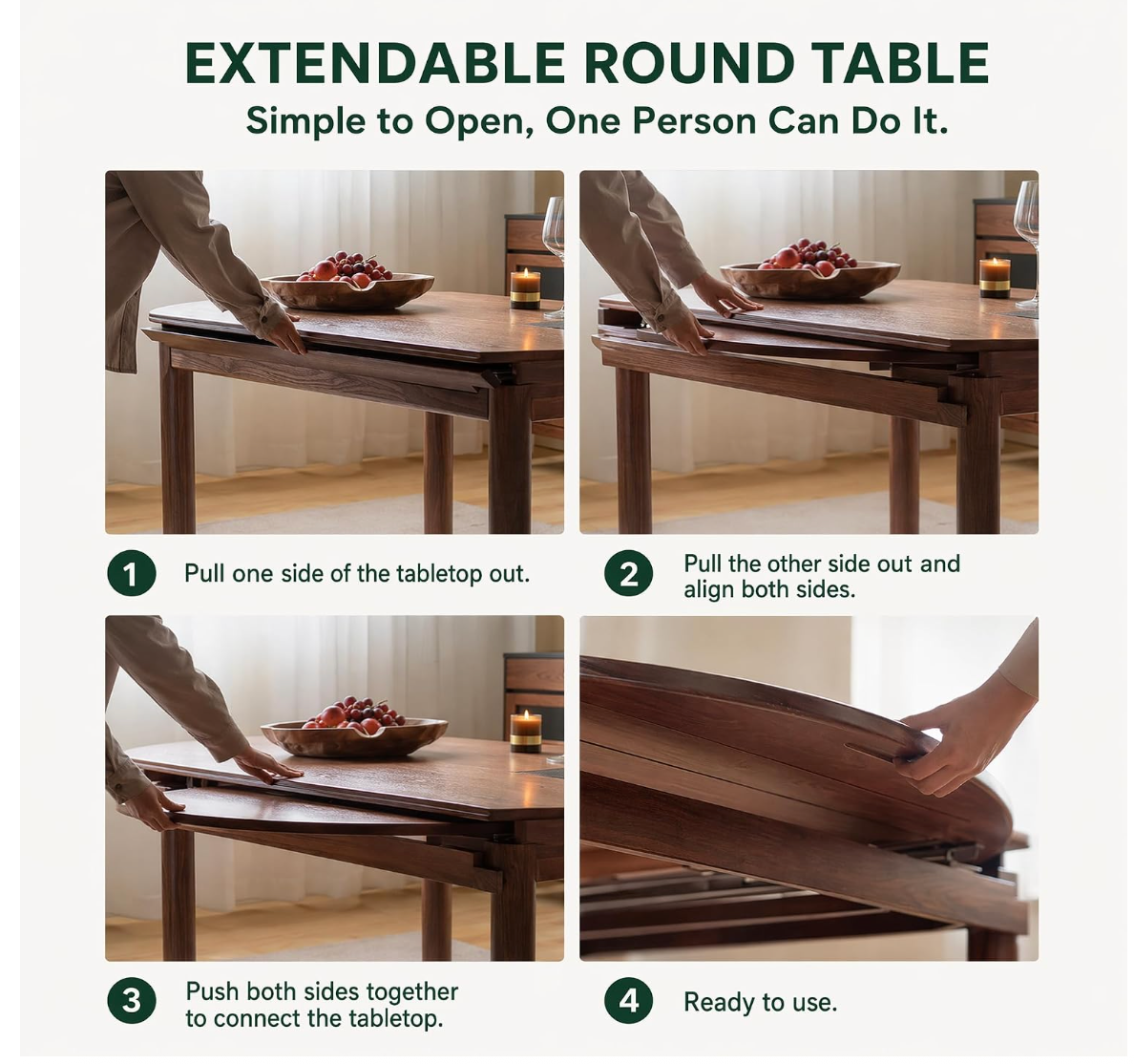 Oak Solid Wood Folding Round Dining Table