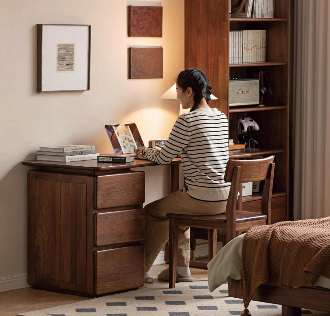 Ash Solid Wood Modern Study Table With Drawer