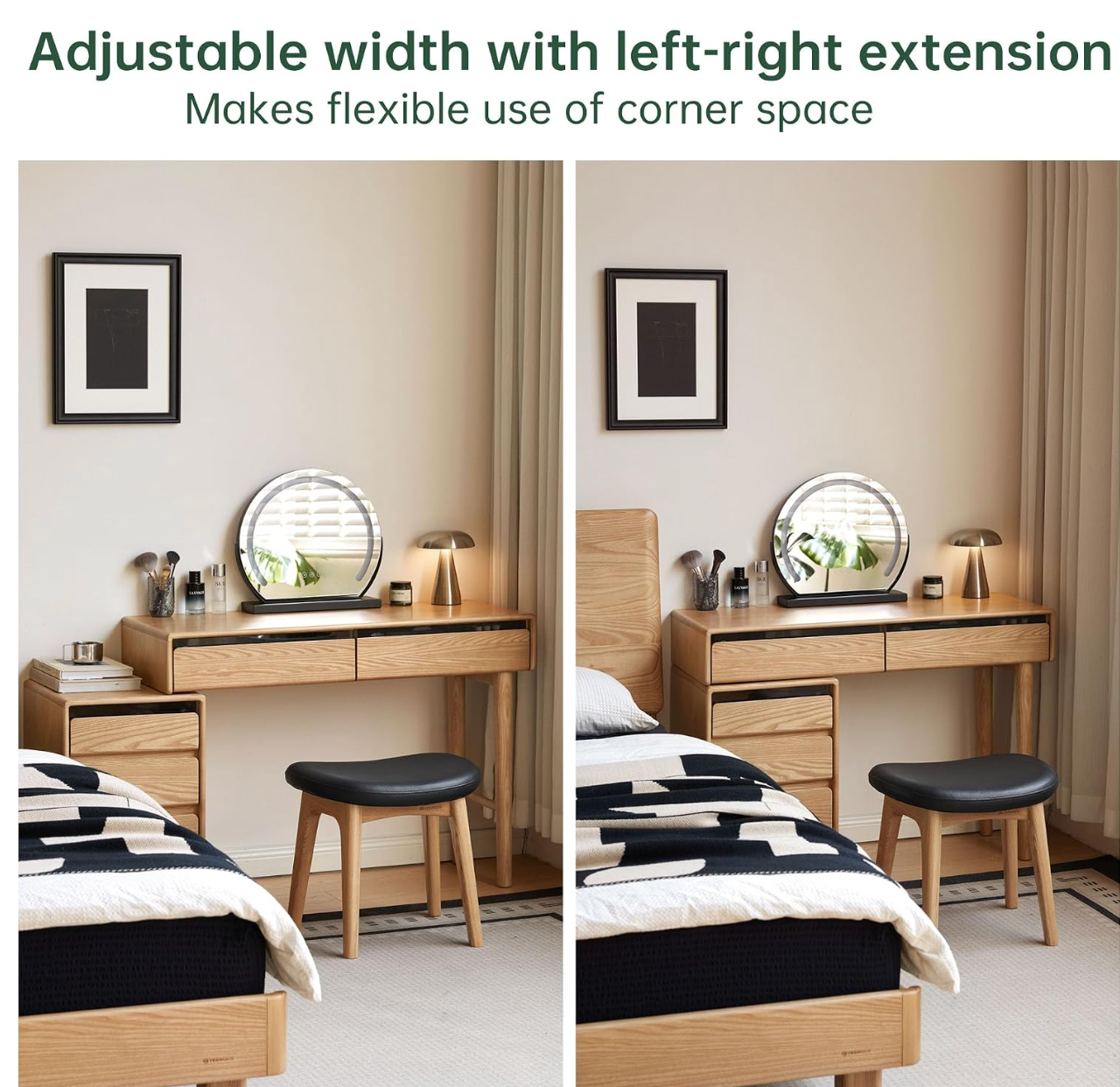 Oak Solid Wood Retractable Modern Vanity Table