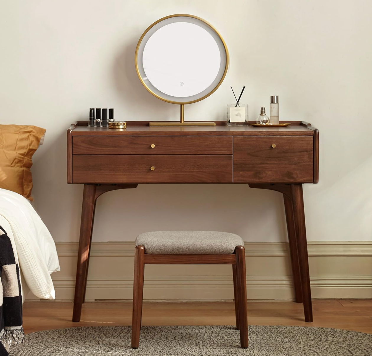 Black Walnut, Ash Solid Wood, Rubberwood Vanity Table