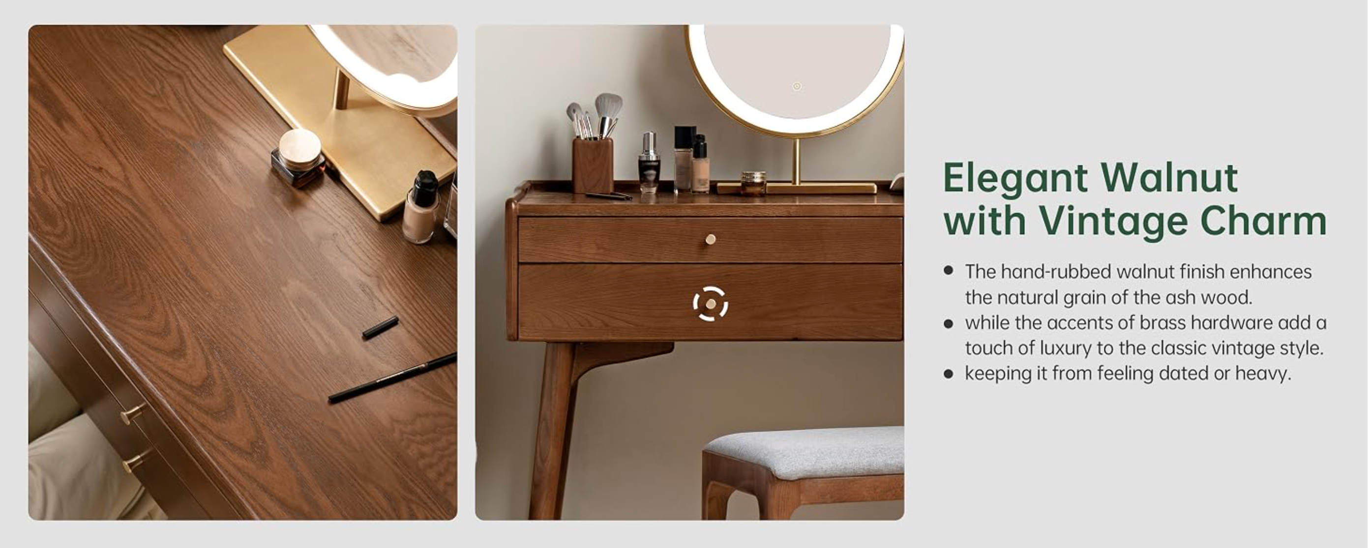 Black Walnut, Ash Solid Wood, Rubberwood Vanity Table